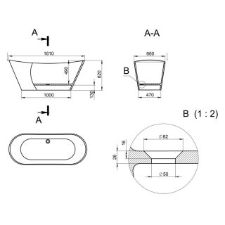Ванна отдельностоящая Holbi Afina 161x66см цветной матовый 1.01.004.11.3